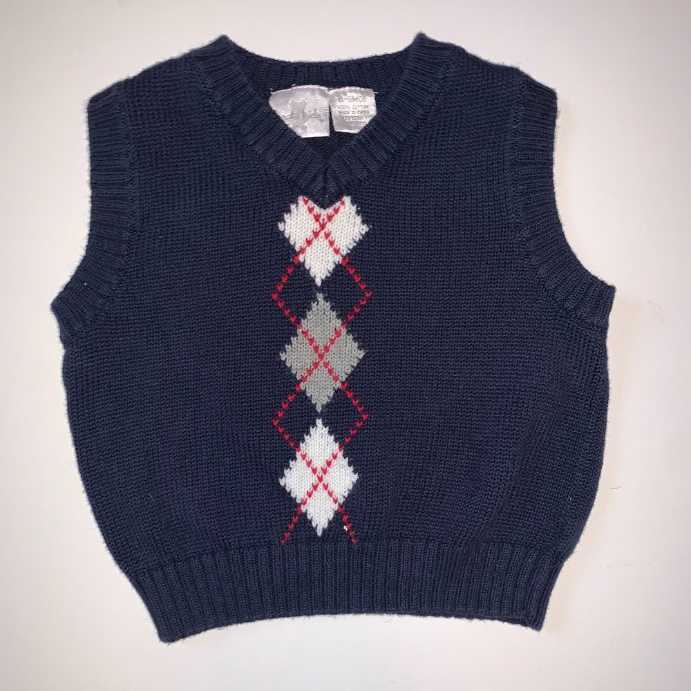Baby Sweater Vest Argyle Christmas Size 6/9 mos